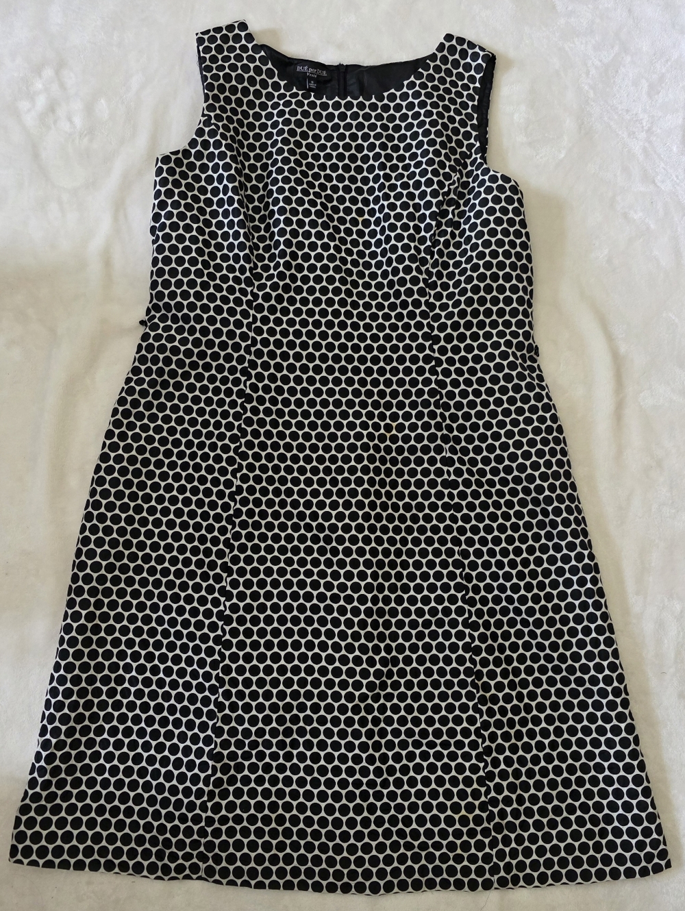 Due Per Due 100% Silk Black and White Polka Dot Sleeveless A-Line Dress